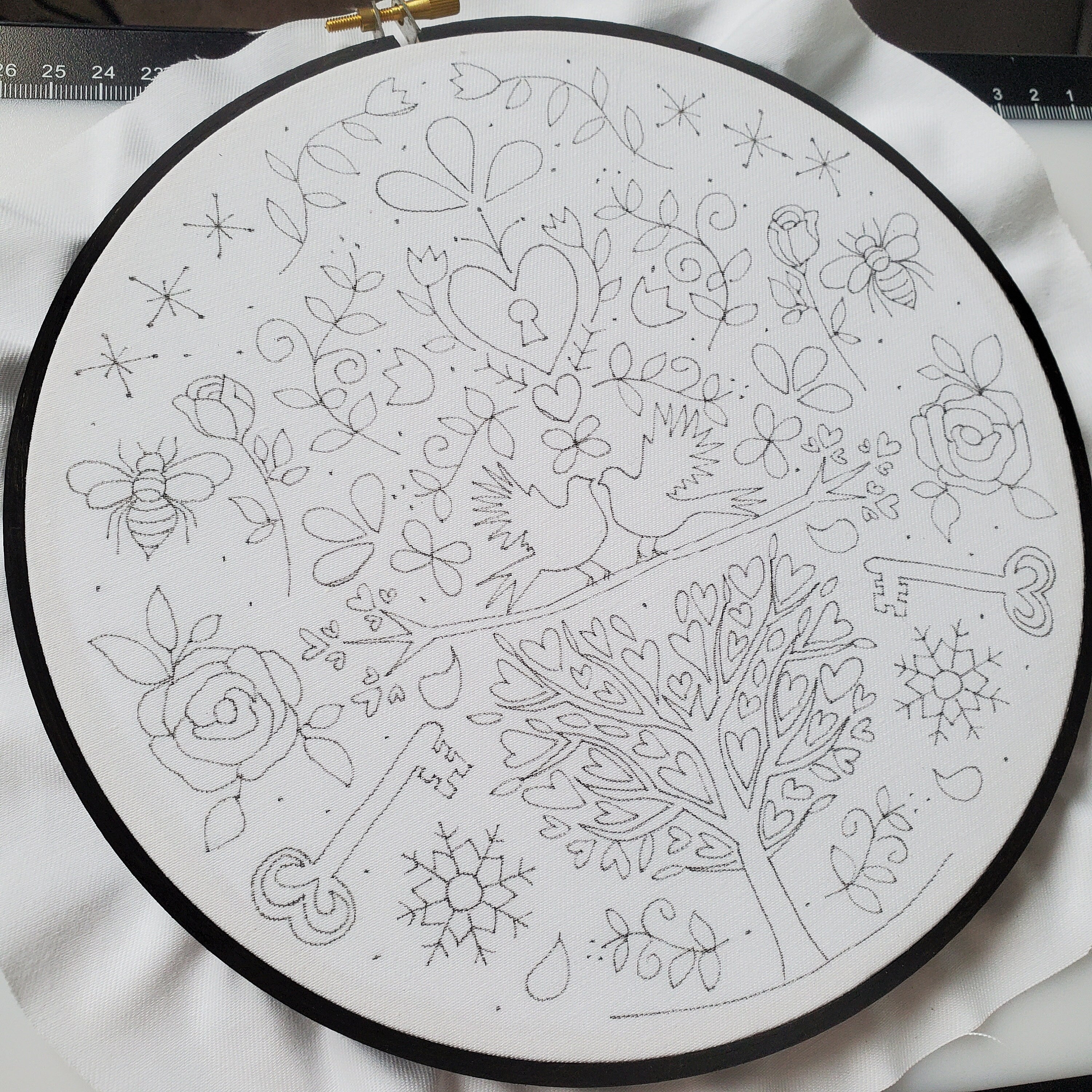 FEBRUARY Monthly Monochromatic Folk Art Inspired Series - PDF Digital Download Embroidery Pattern & Guide