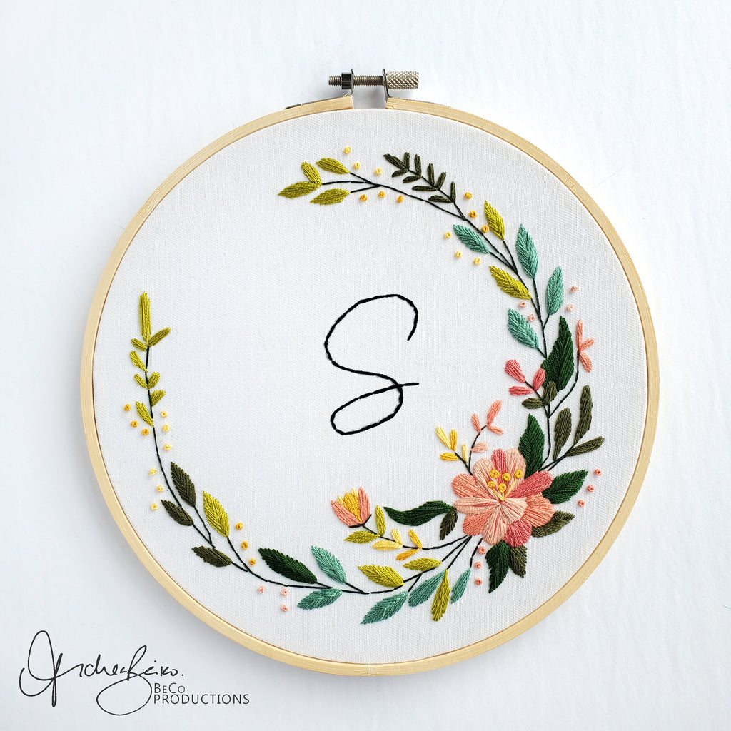 Floral Wreath Alphabet (Letters A-Z) - PDF Digital Download Embroidery Pattern & Guide