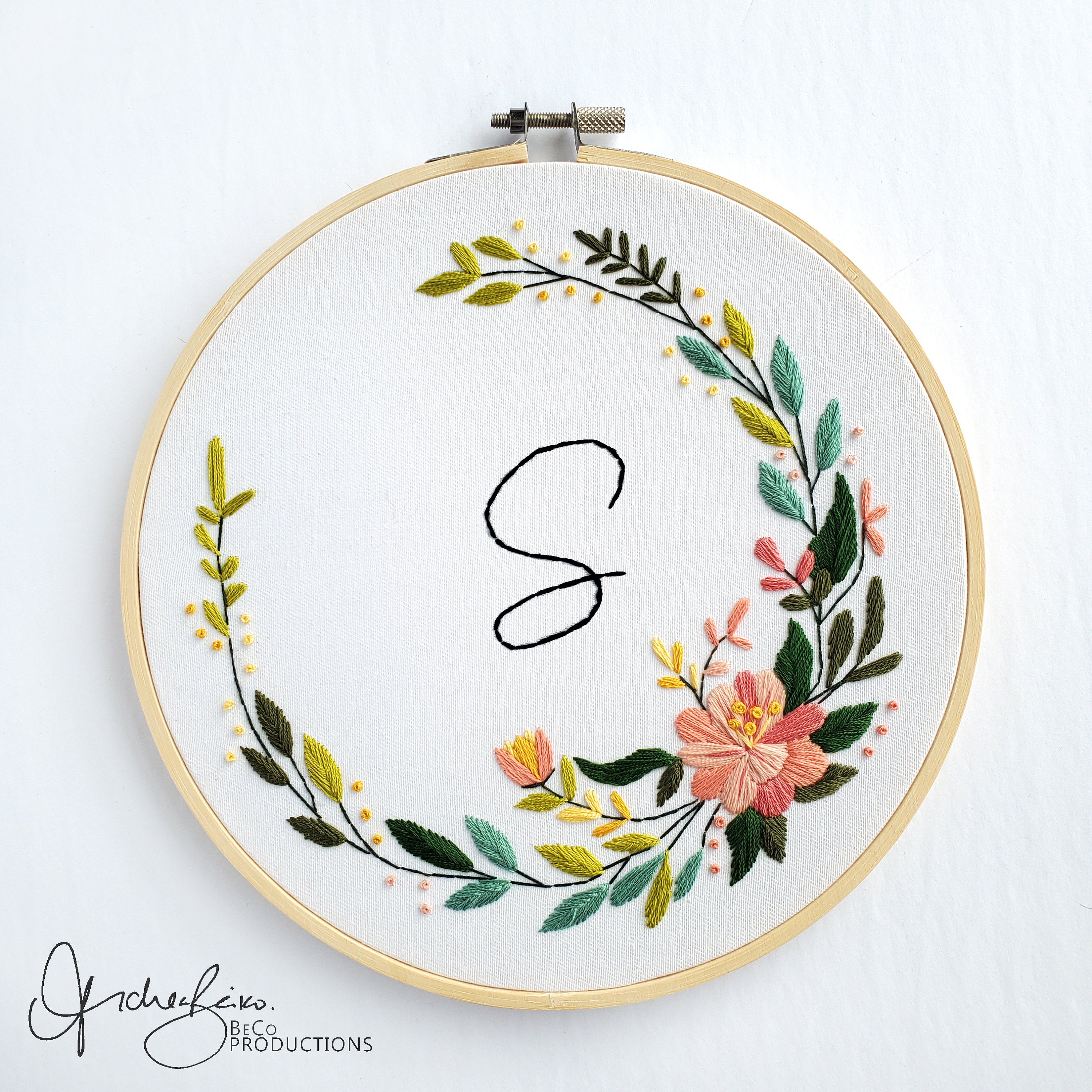 Floral Wreath Alphabet (Letters A-Z) - PDF Digital Download Embroidery Pattern & Guide