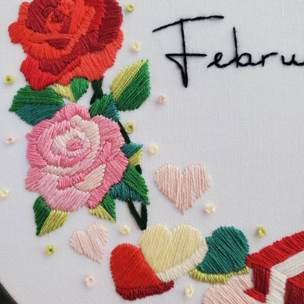 FEBRUARY Monthly Series Wreath - PDF Digital Download Embroidery Pattern & Guide