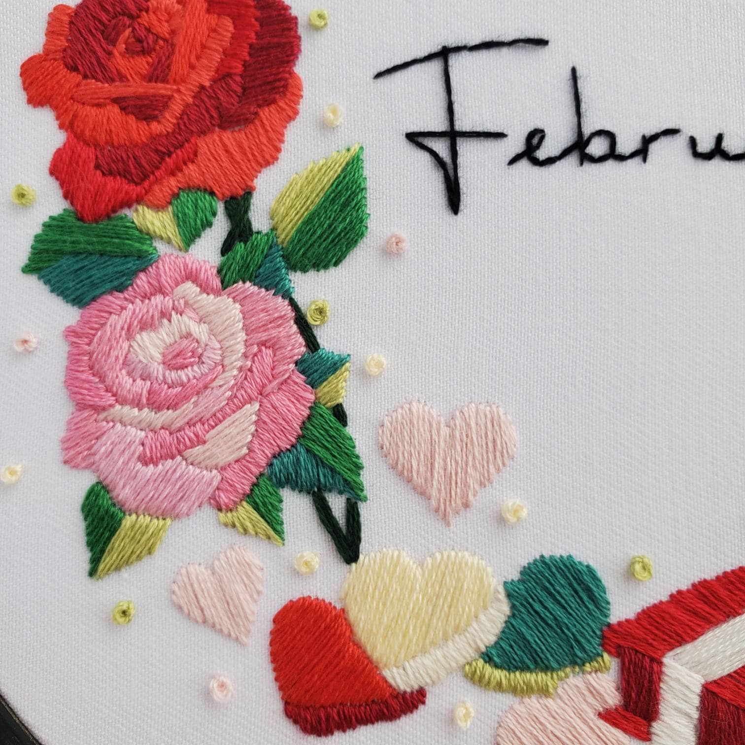 FEBRUARY Monthly Series Wreath - PDF Digital Download Embroidery Pattern & Guide