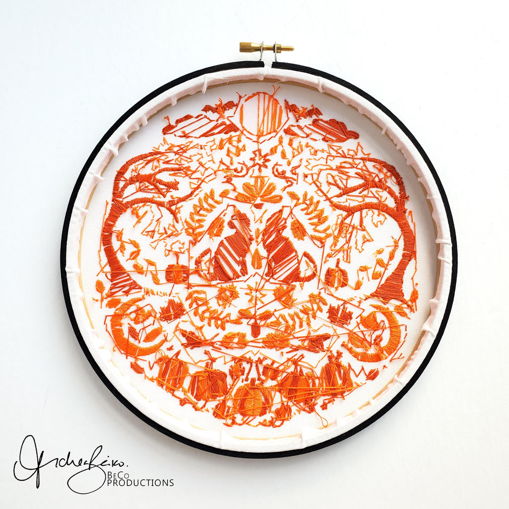 OCTOBER Monthly Monochromatic Folk Art Inspired Series - PDF Digital Download Embroidery Pattern & Guide