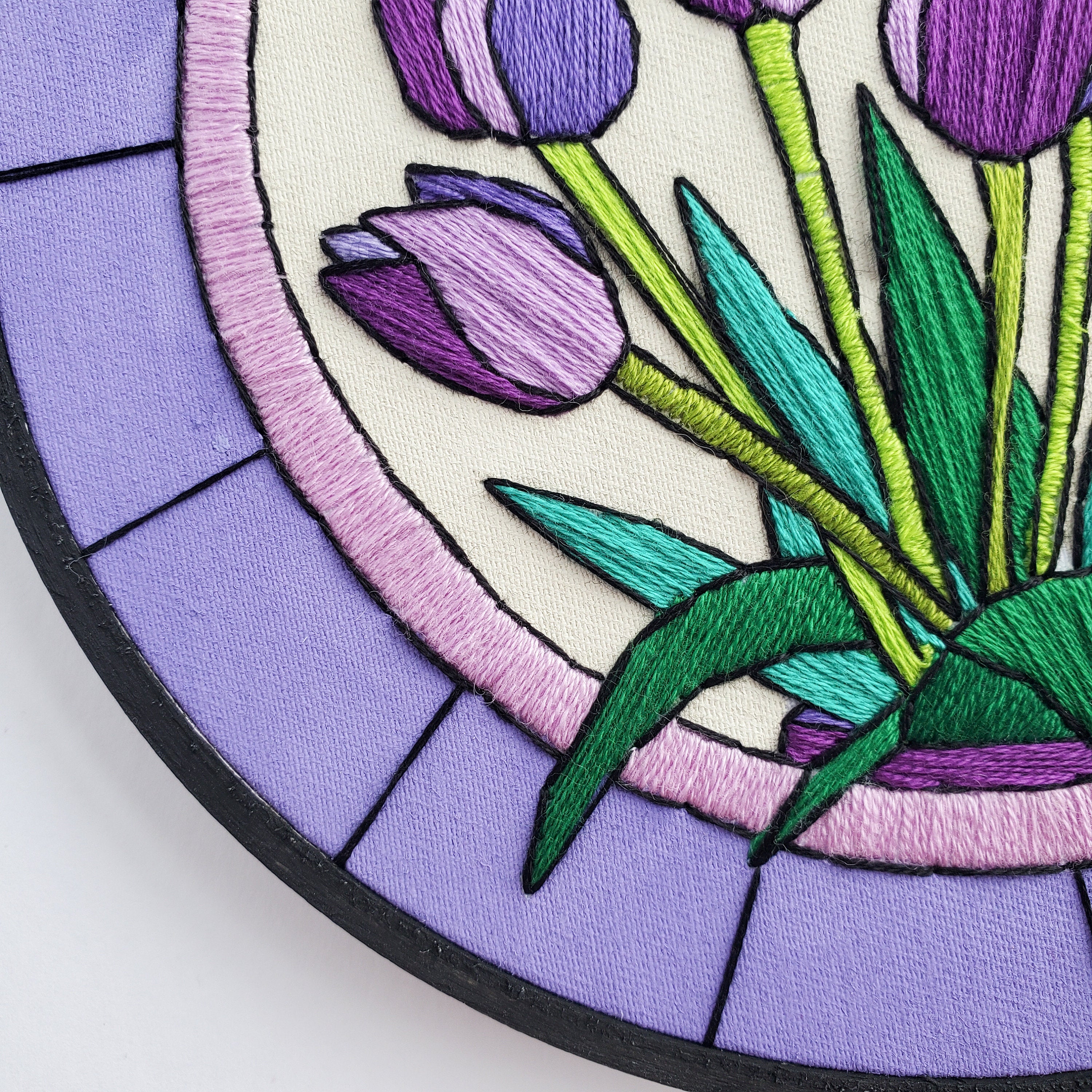 APRIL Monthly Series Stained Glass Tulips - PDF Digital Download Embroidery Pattern & Guide