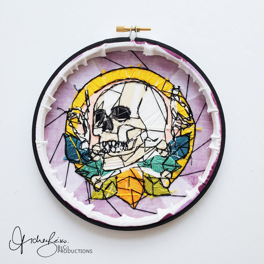 Stained Glass Halloween Skull and Bones - PDF Digital Download Embroidery Pattern & Guide