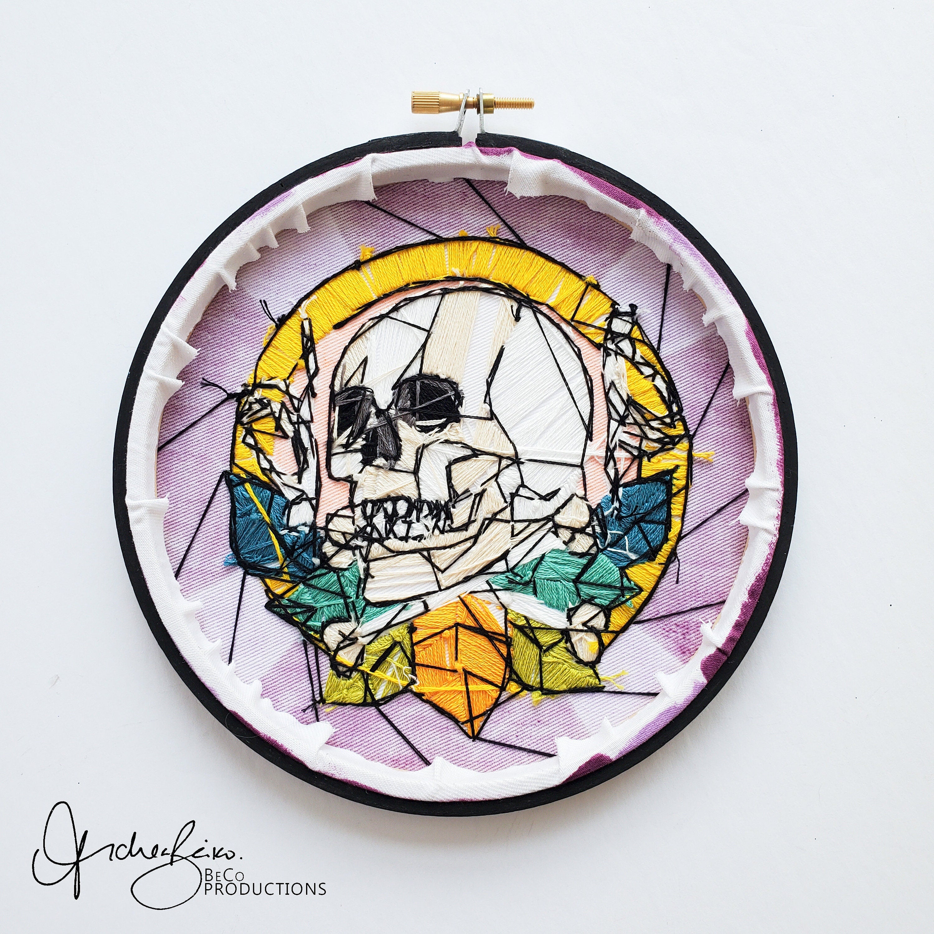 Stained Glass Halloween Skull and Bones - PDF Digital Download Embroidery Pattern & Guide