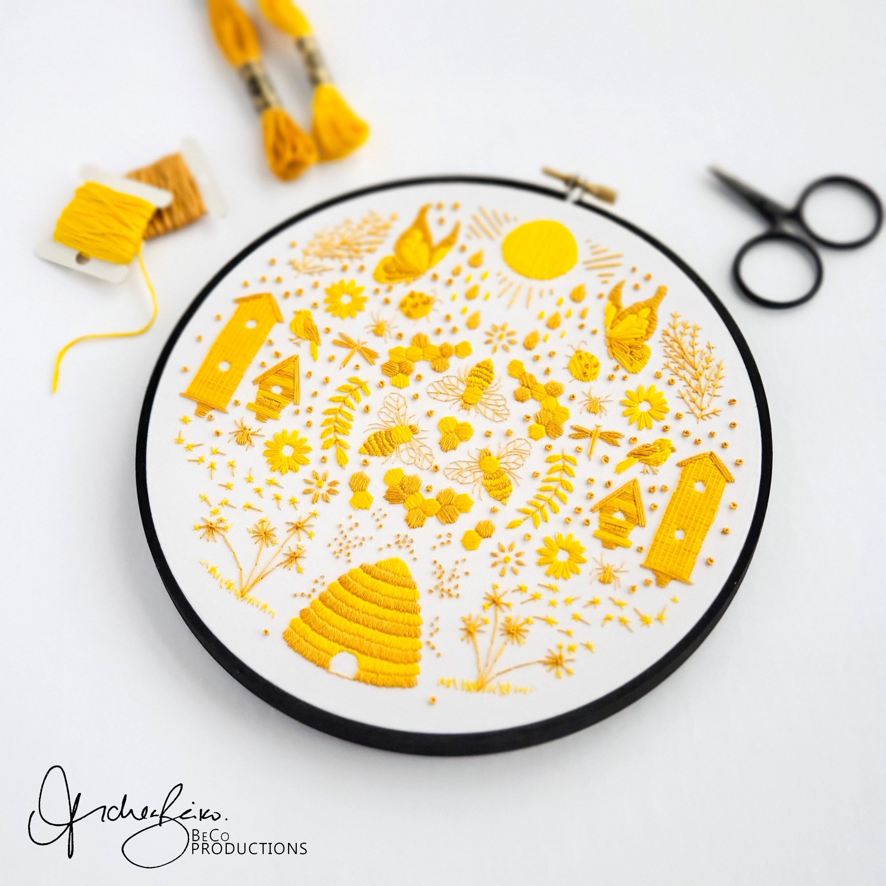 Bee Embroidery BUNDLE - DIY Digital Download Embroidery Pattern & Guide