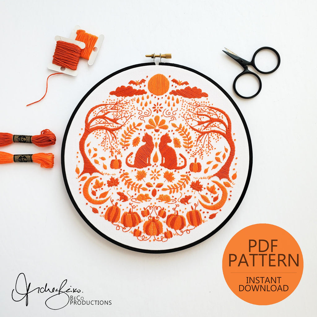 OCTOBER Monthly Monochromatic Folk Art Inspired Series - PDF Digital Download Embroidery Pattern & Guide