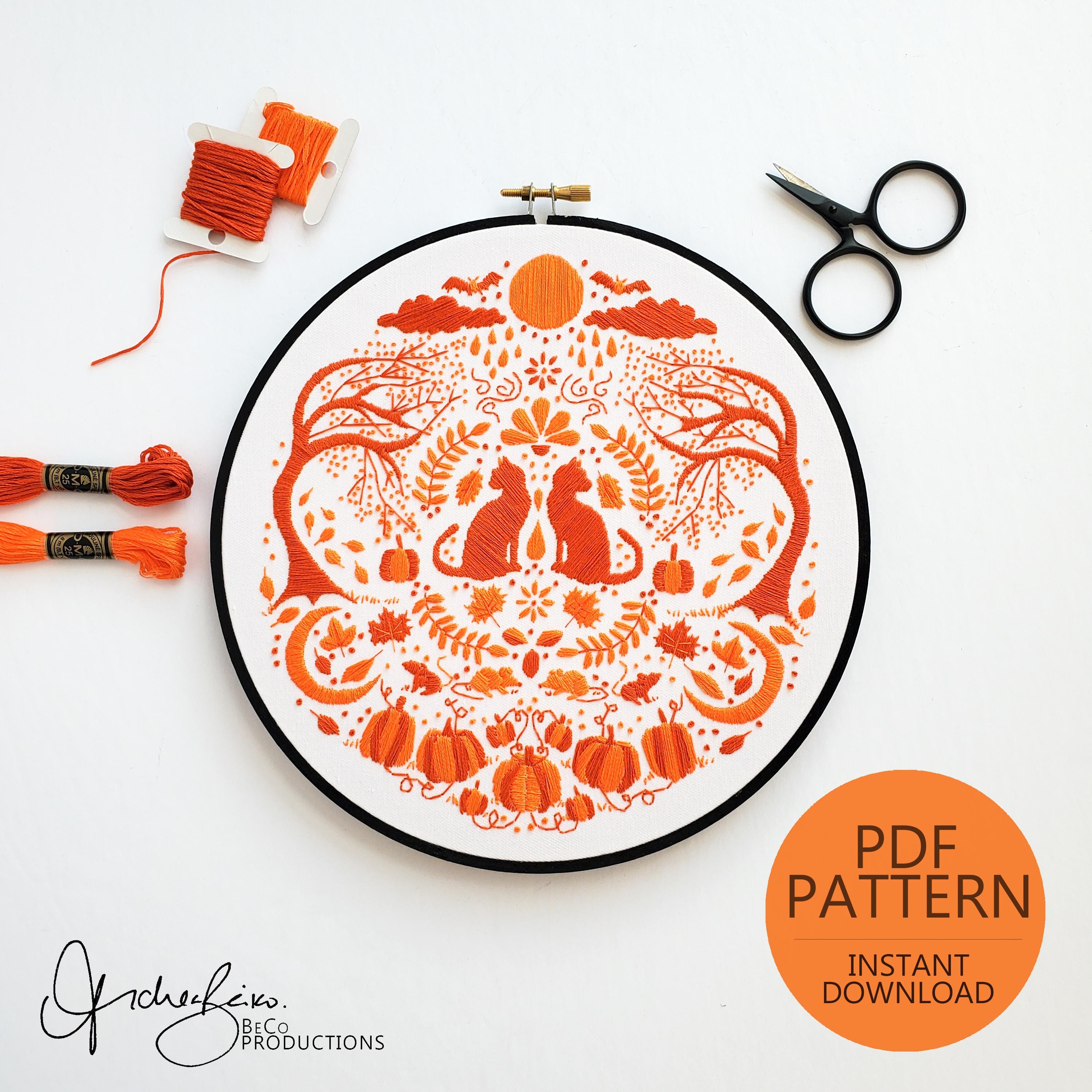 OCTOBER Monthly Monochromatic Folk Art Inspired Series - PDF Digital Download Embroidery Pattern & Guide