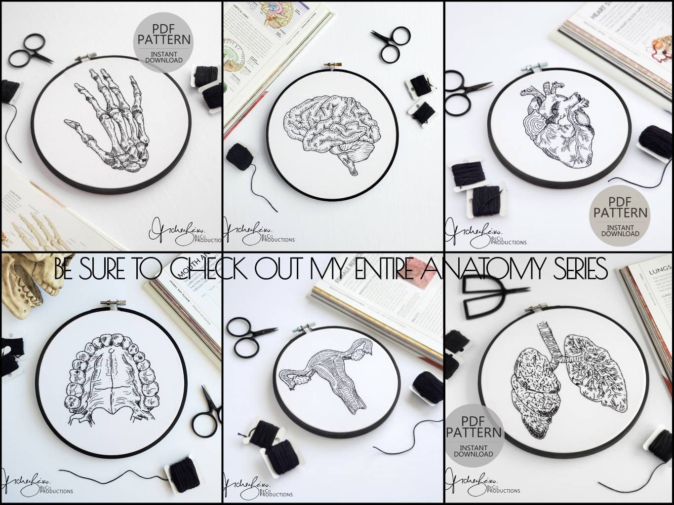 Lungs Anatomy - PDF Digital Download Embroidery Pattern & Guide