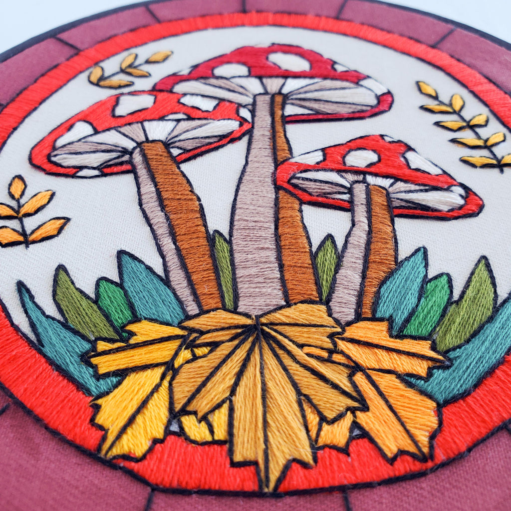 NOVEMBER Monthly Series Stained Glass Mushrooms - PDF Digital Download Embroidery Pattern & Guide