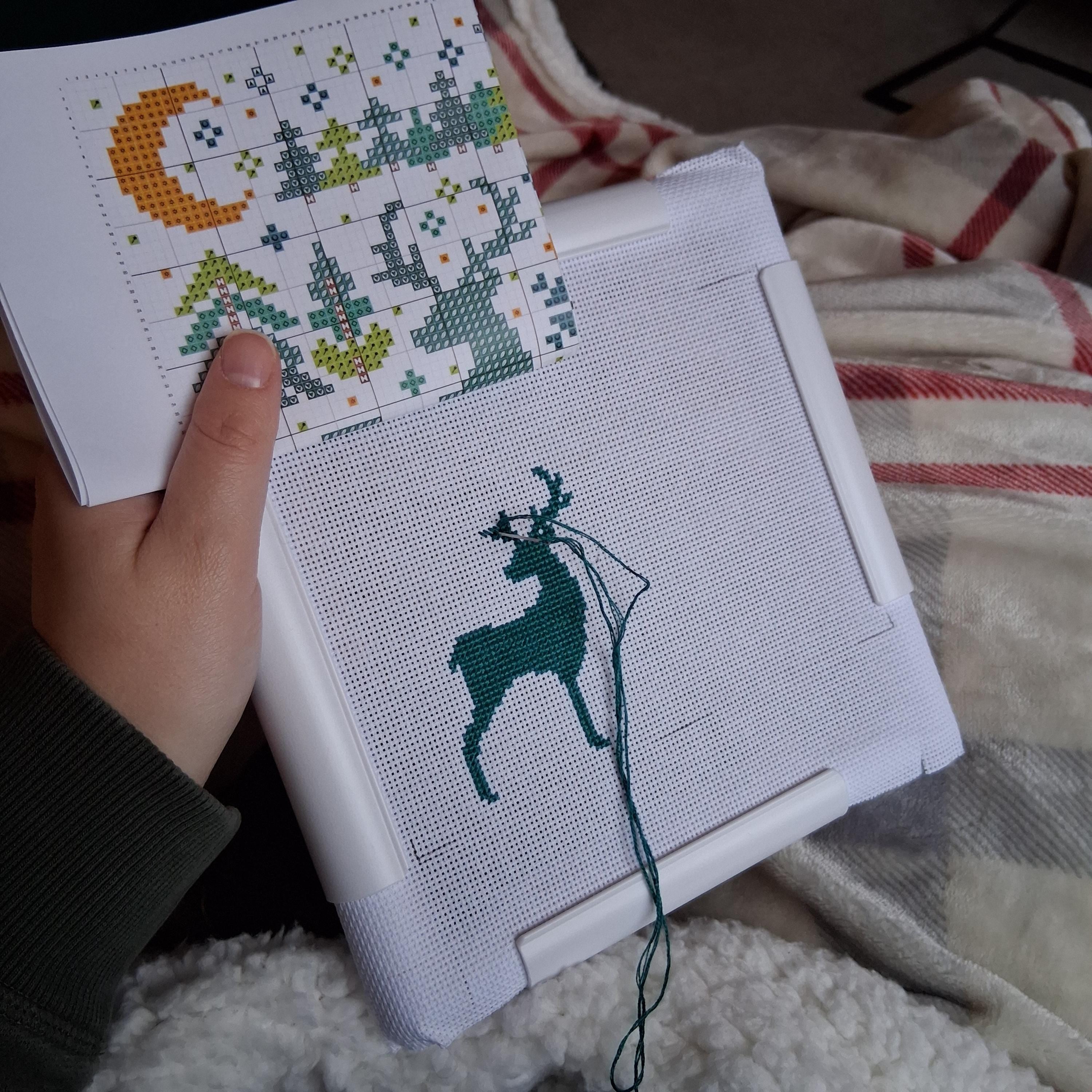 Winter Deer Folk Art Scene - PDF Digital Download Cross Stitch Pattern & Guide