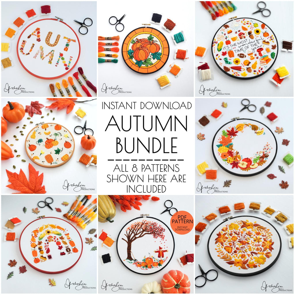 Autumn Embroidery BUNDLE - DIY Digital Download Embroidery Pattern & Guide