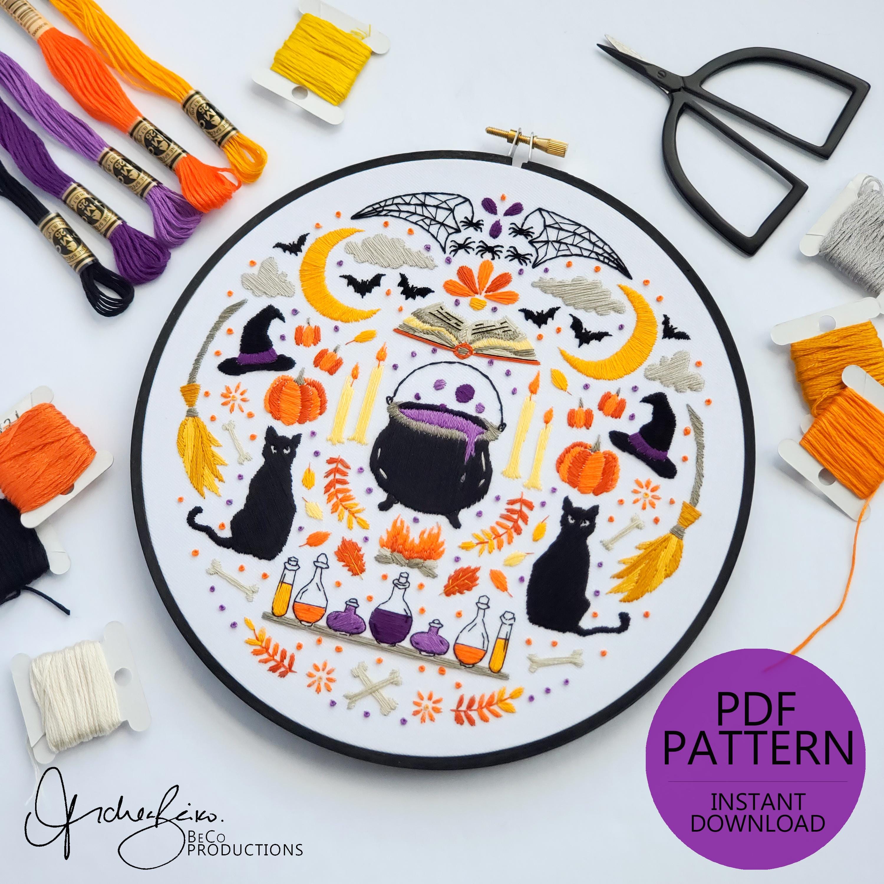 Witch Folk Art Inspired Series - PDF Digital Download Embroidery Pattern & Guide