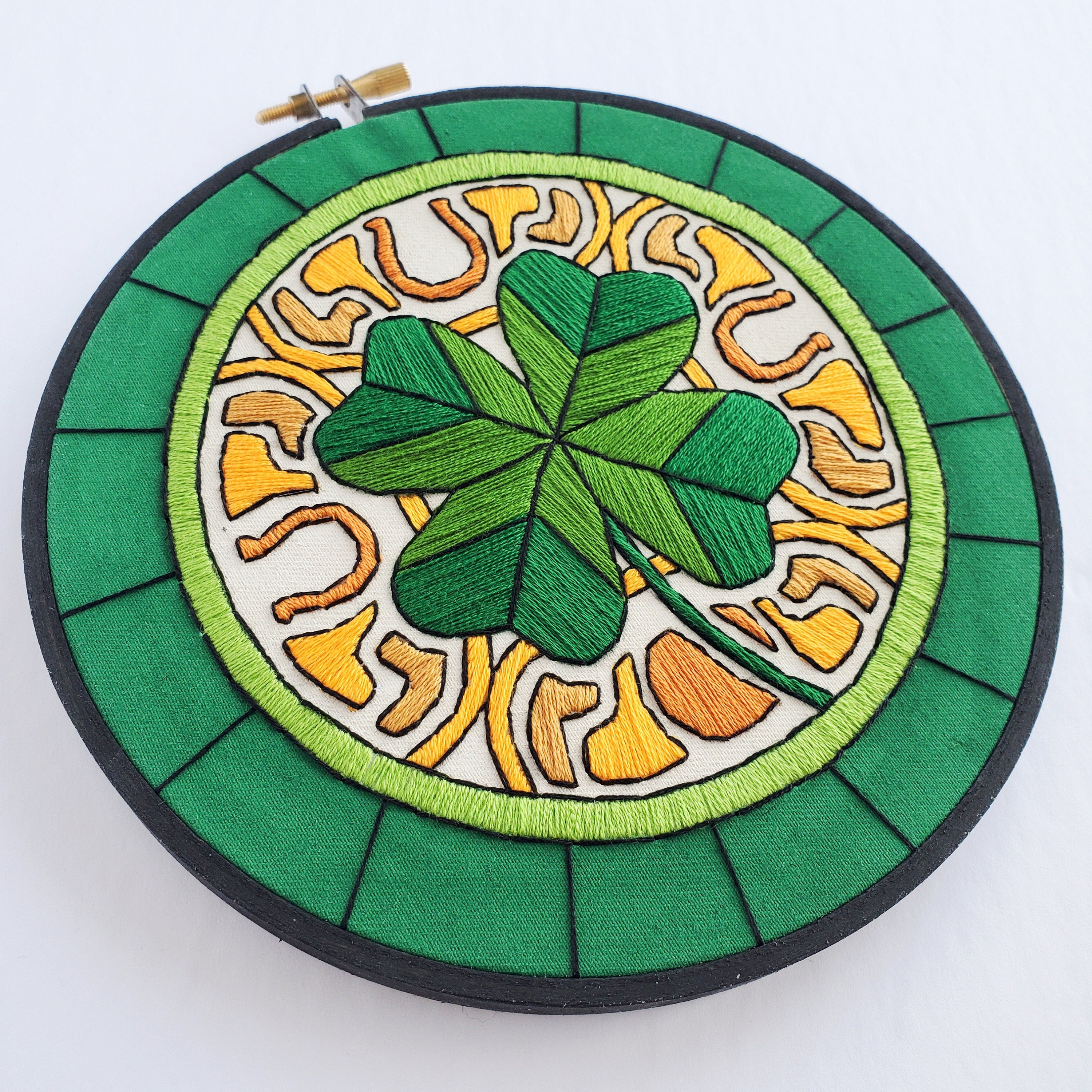 MARCH Monthly Series Stained Glass Four Leaf Clover- PDF Digital Download Embroidery Pattern & Guide