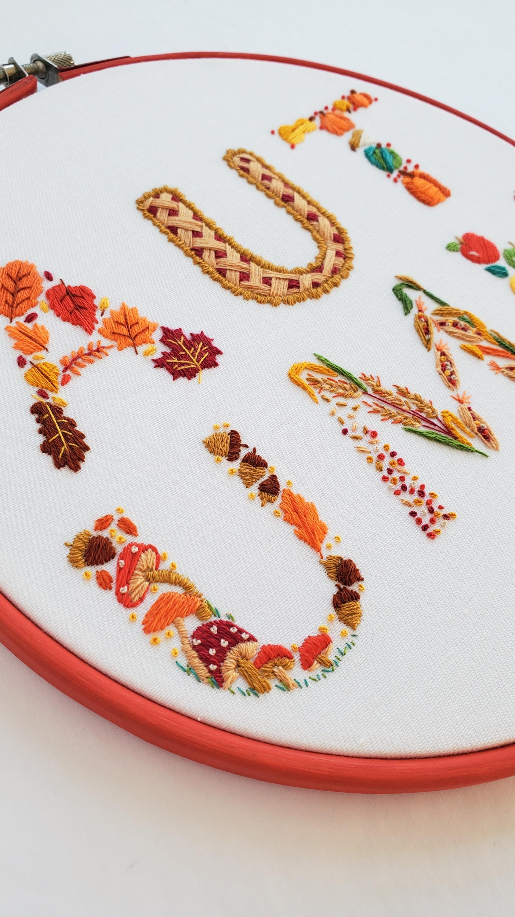Autumn Text - PDF Digital Download Embroidery Pattern & Guidech