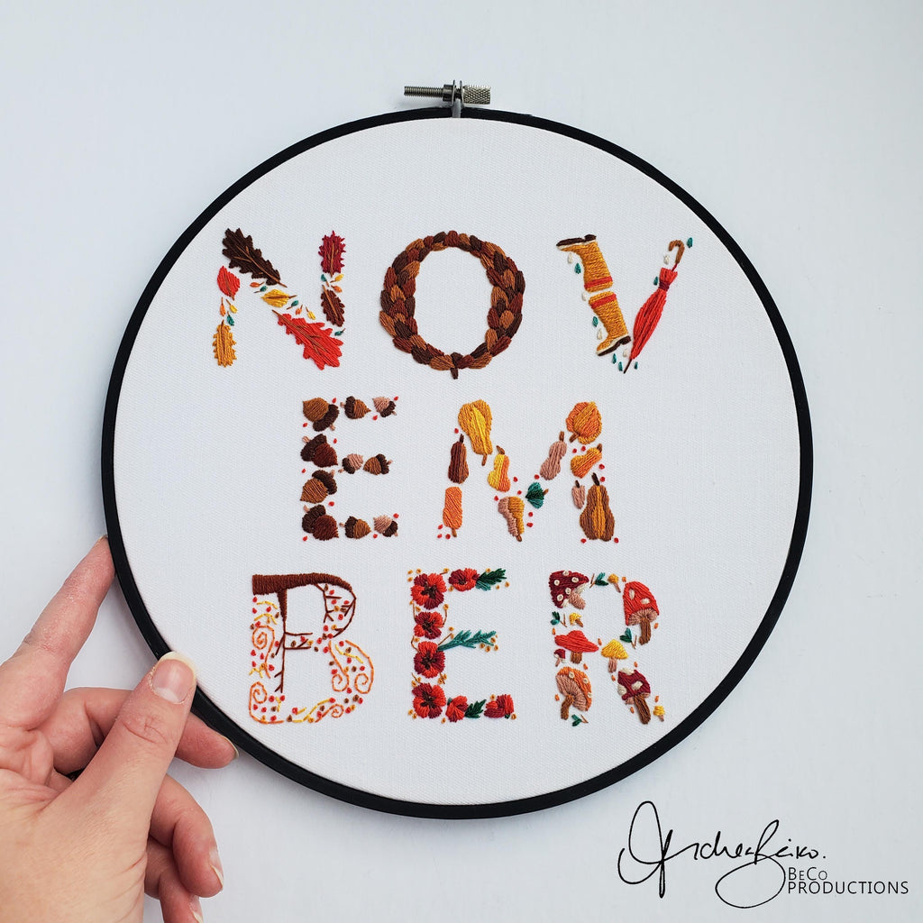NOVEMBER Monthly Text Series - PDF Digital Download Embroidery Series Pattern & Guide