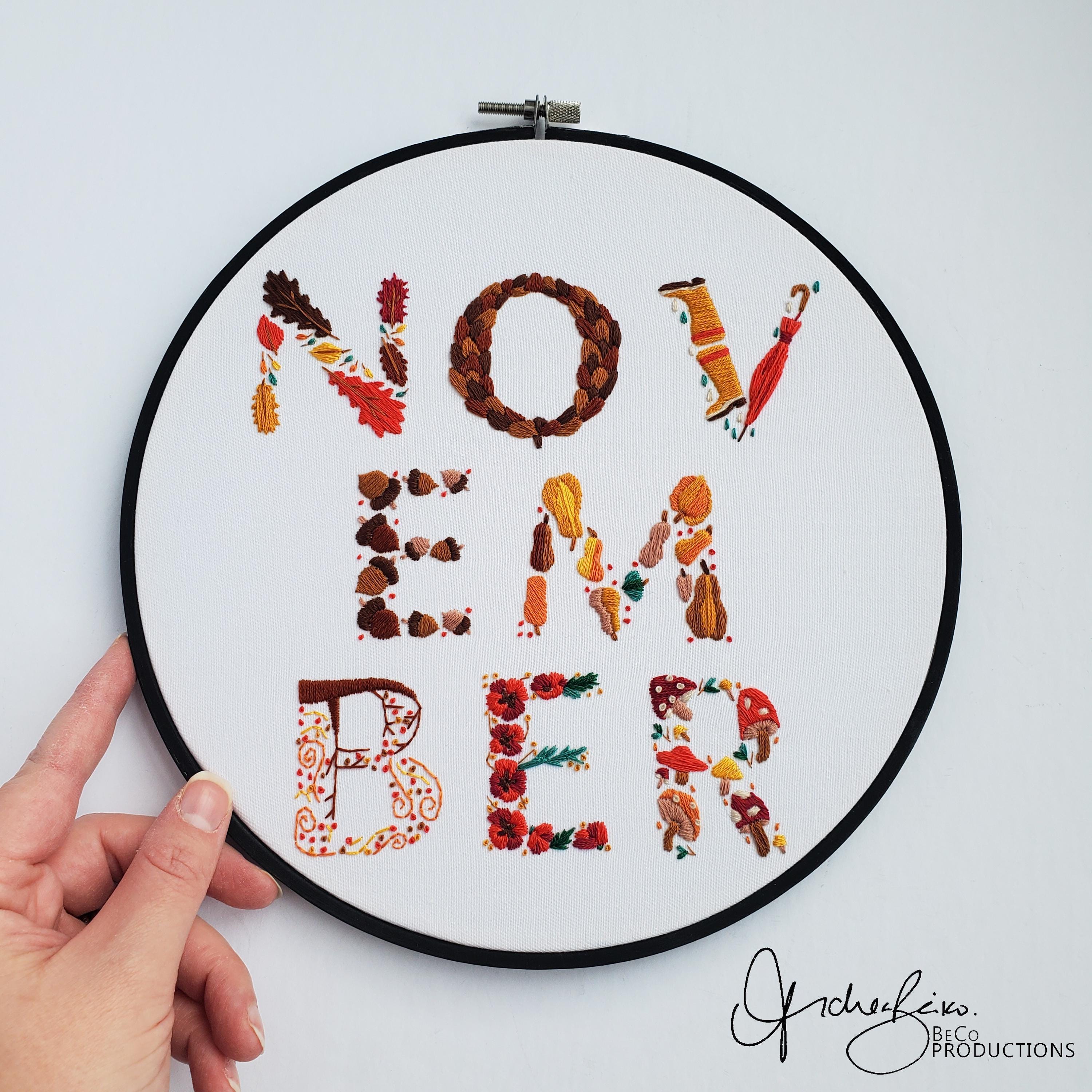 NOVEMBER Monthly Text Series - PDF Digital Download Embroidery Series Pattern & Guide