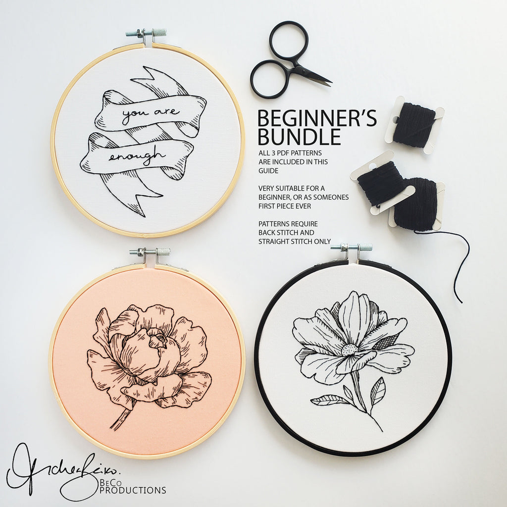 Beginners Embroidery Bundle - PDF Digital Download Embroidery Patterns & Guide