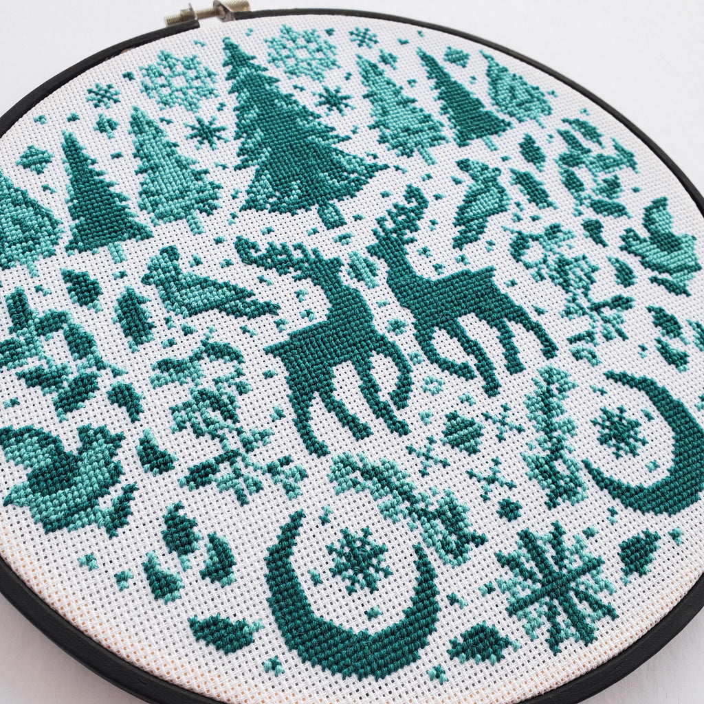 Monochromatic Folk Art Winter Scene - PDF Digital Download Cross Stitch Pattern & Guide