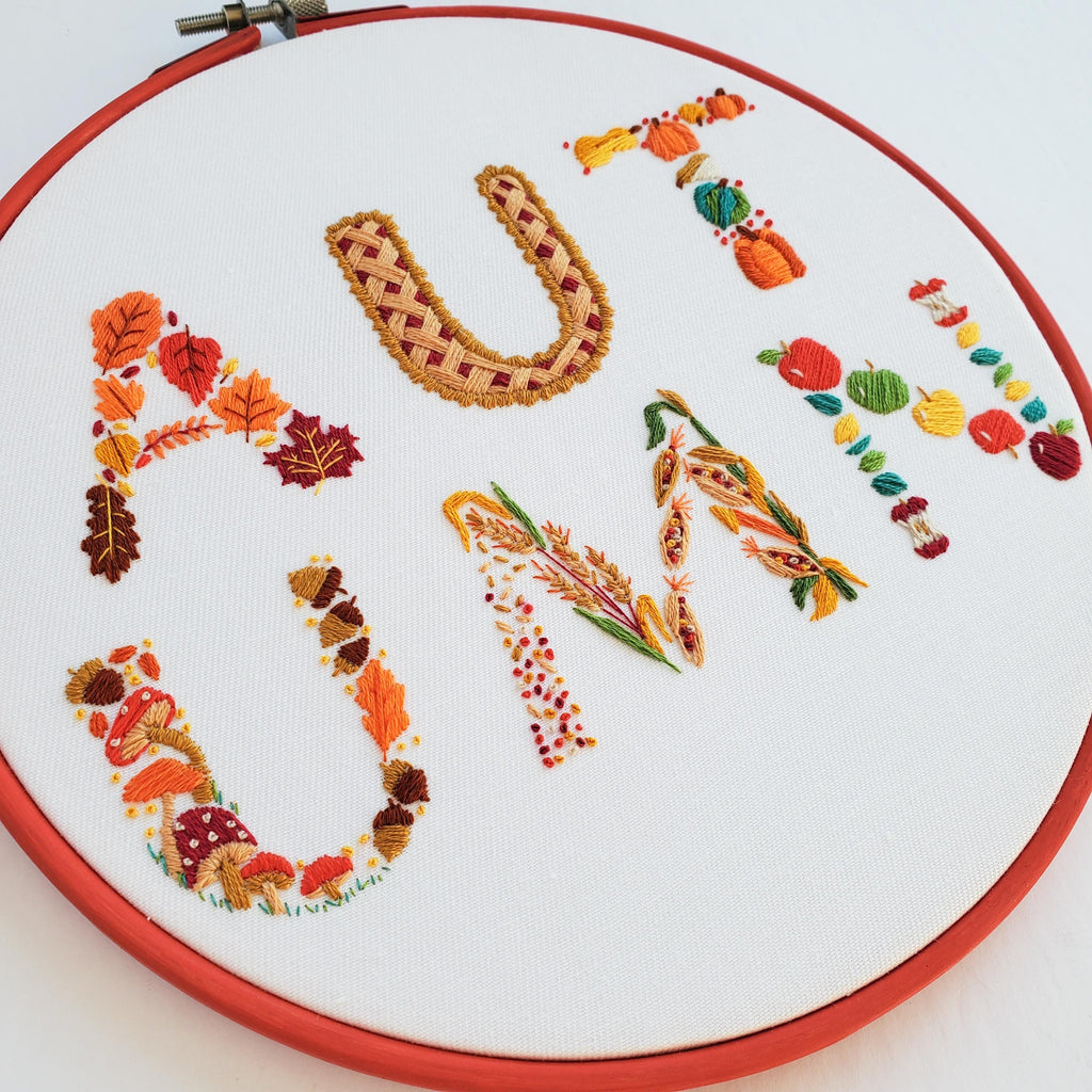 Autumn Text - PDF Digital Download Embroidery Pattern & Guidech