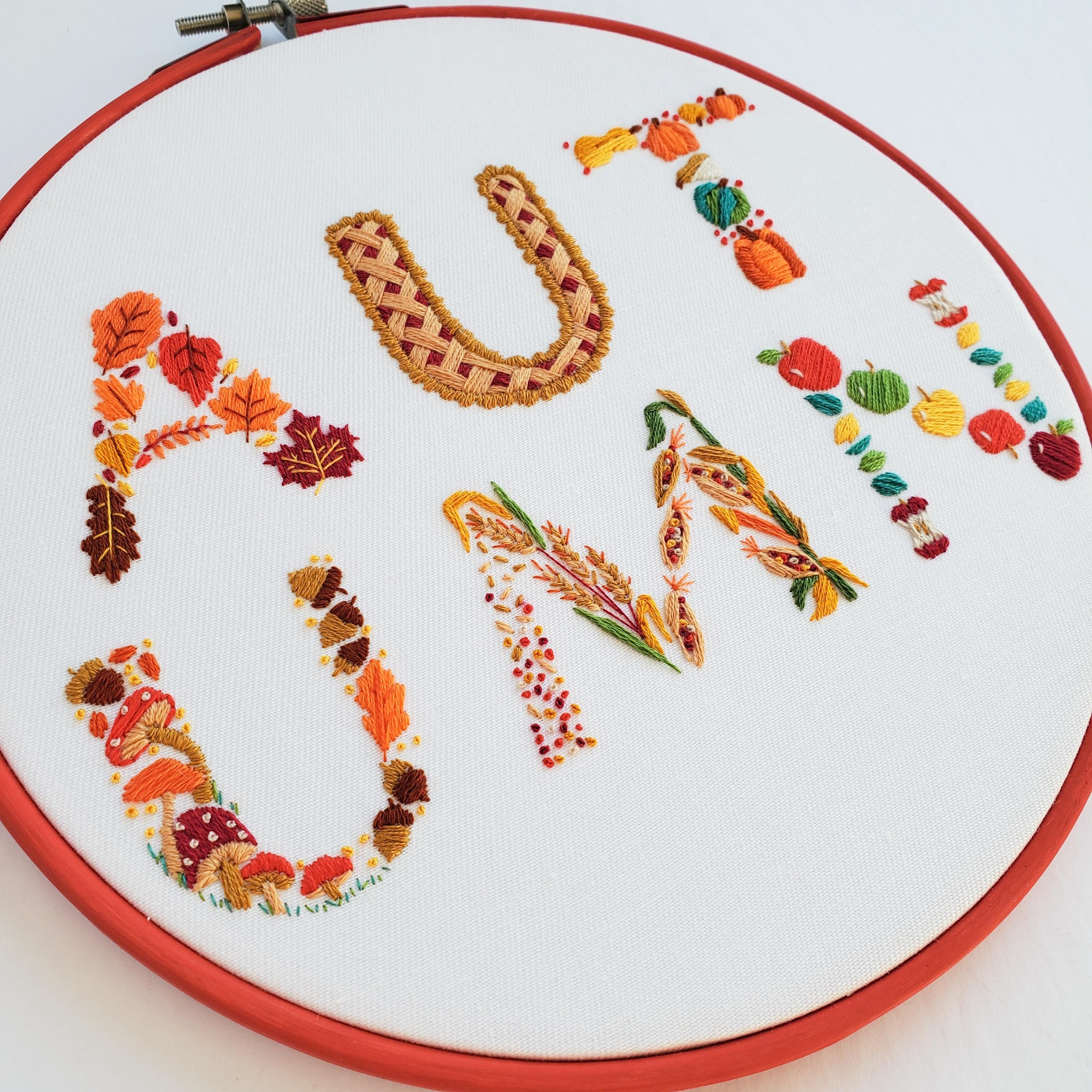 Autumn Text - PDF Digital Download Embroidery Pattern & Guidech