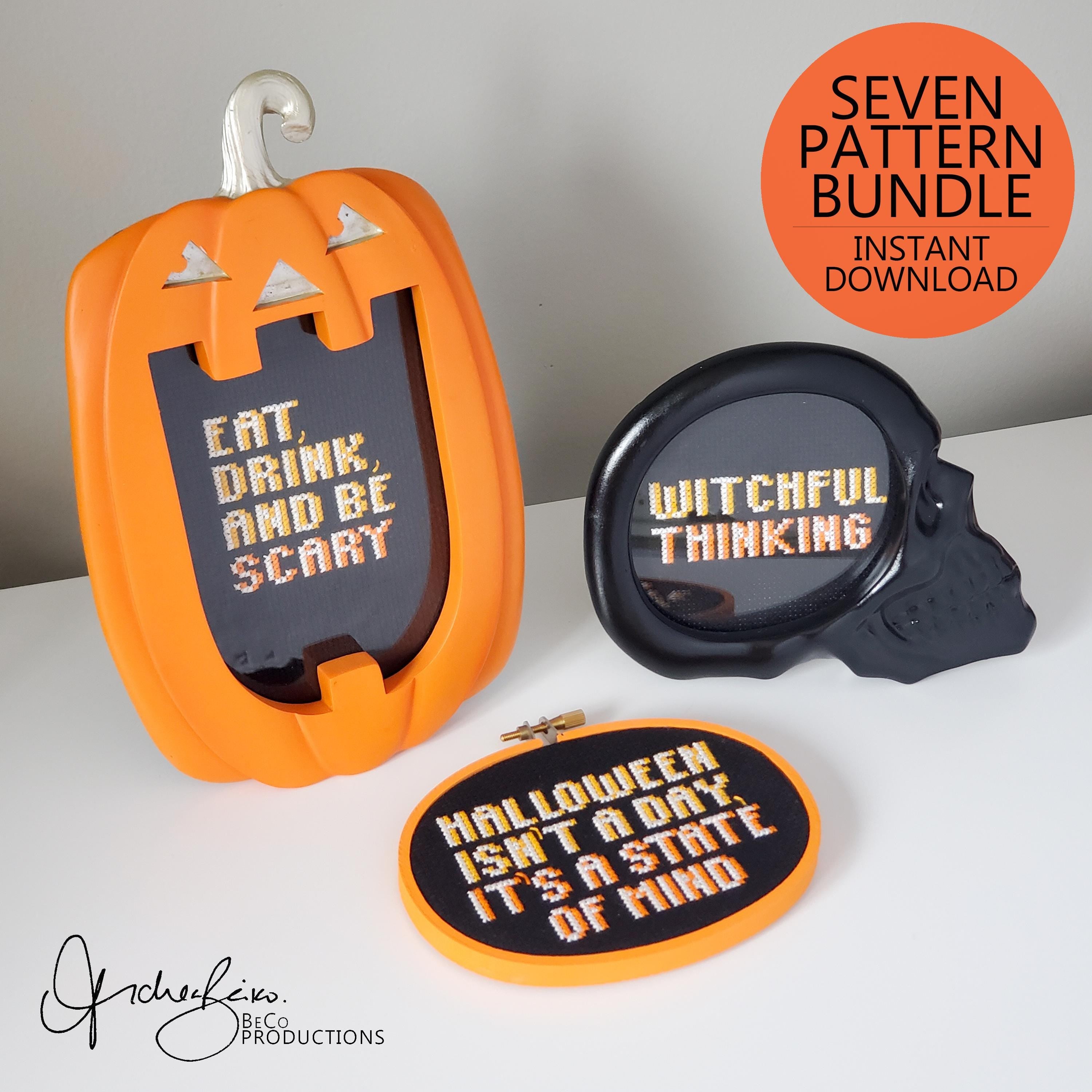 Halloween Quotes Text BUNDLE - PDF Digital Download Cross Stitch Pattern & Guide