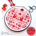 SEPTEMBER Monthly Monochromatic Folk Art Inspired Series - PDF Digital Download Embroidery Pattern & Guide