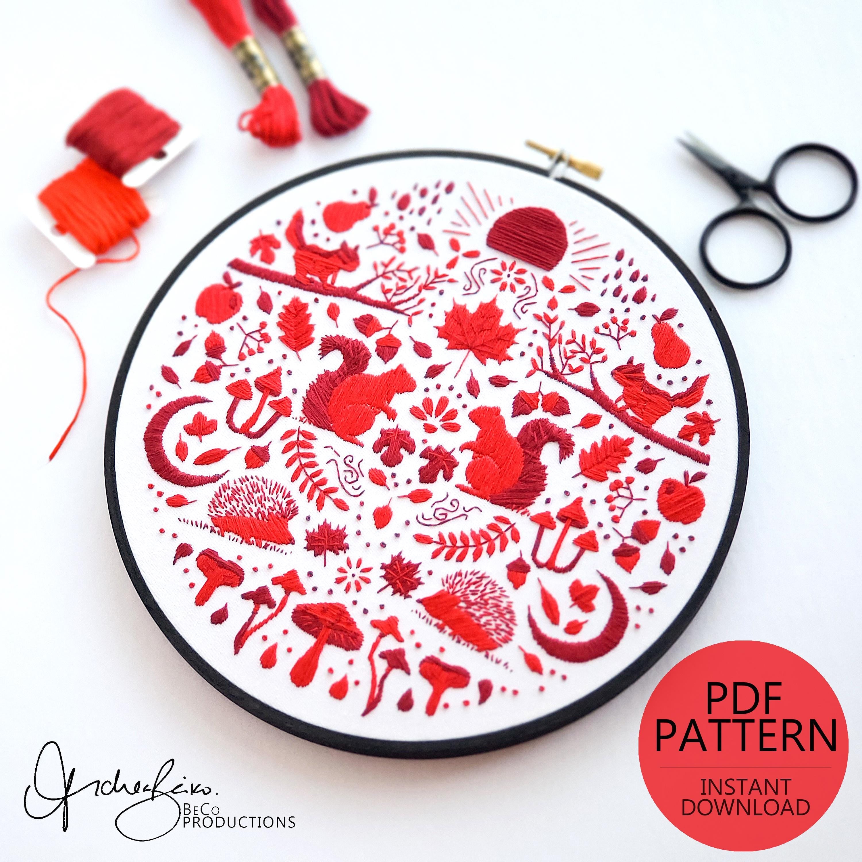 SEPTEMBER Monthly Monochromatic Folk Art Inspired Series - PDF Digital Download Embroidery Pattern & Guide