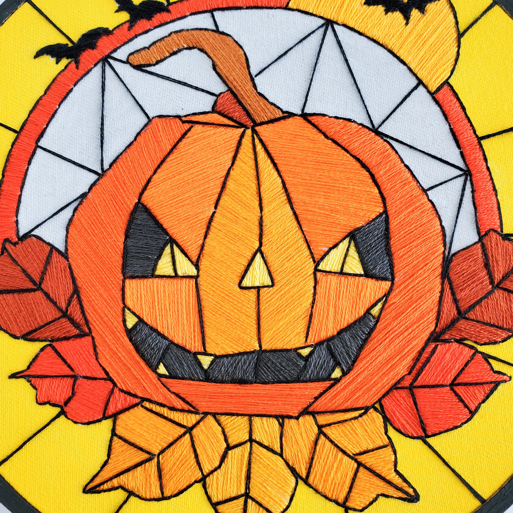 Stained Glass Halloween Jack-o-lantern - PDF Digital Download Embroidery Pattern & Guide