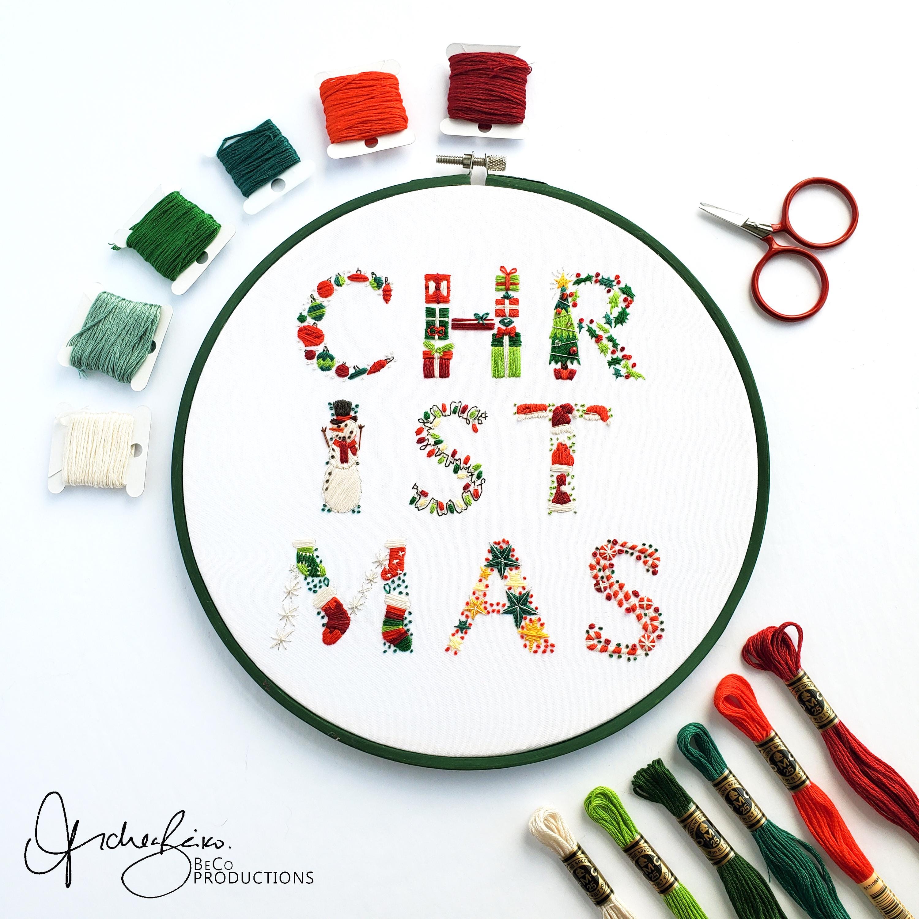 Merry Christmas Text Bundle - PDF Digital Download Embroidery Pattern & Guide