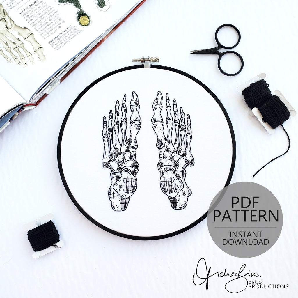Skeletal Foot/Feet Anatomy - PDF Digital Download Embroidery Pattern & Guide