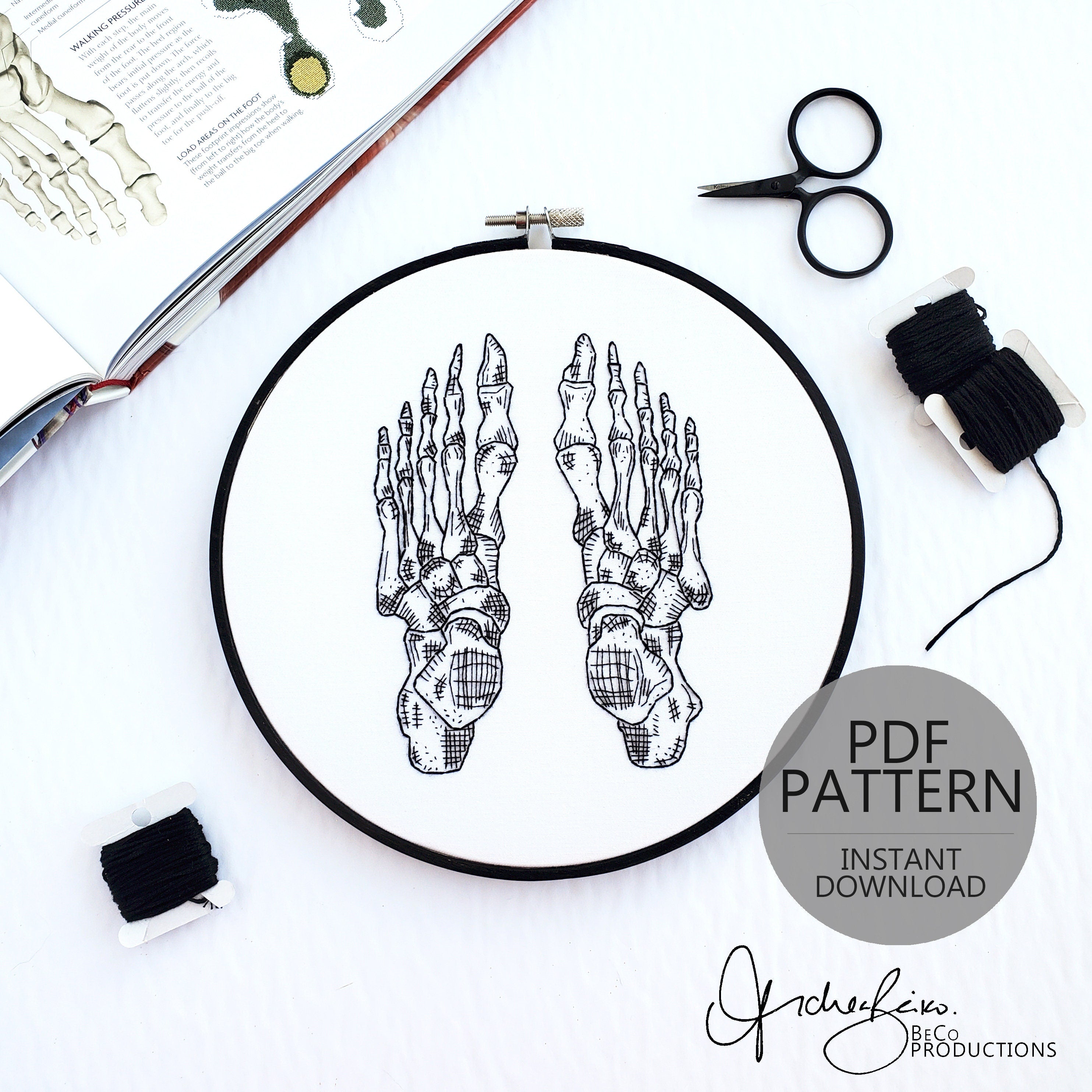 Skeletal Foot/Feet Anatomy - PDF Digital Download Embroidery Pattern & Guide