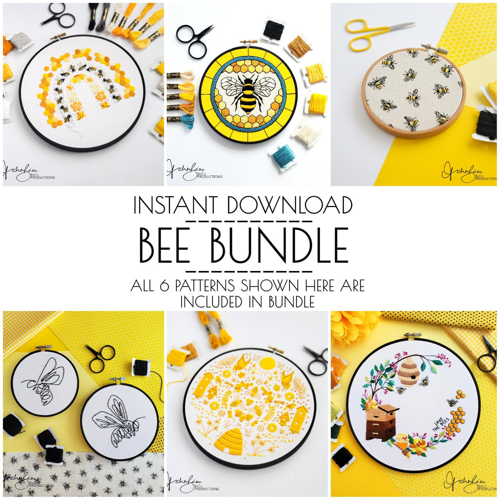 Bee Embroidery BUNDLE - DIY Digital Download Embroidery Pattern & Guide