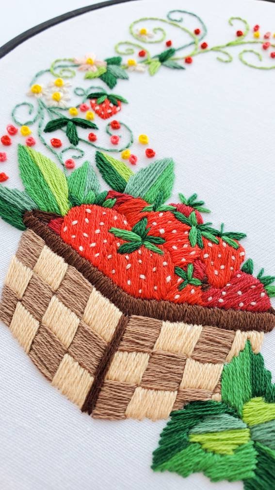 Strawberry Floral Wreath - PDF Digital Download Embroidery Pattern & Guide