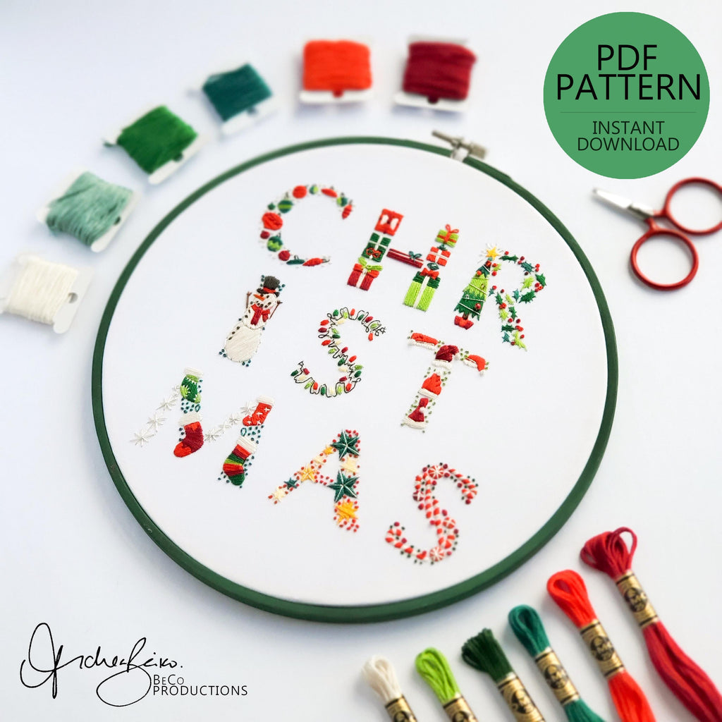 Christmas Text - PDF Digital Download Embroidery Pattern & Guide