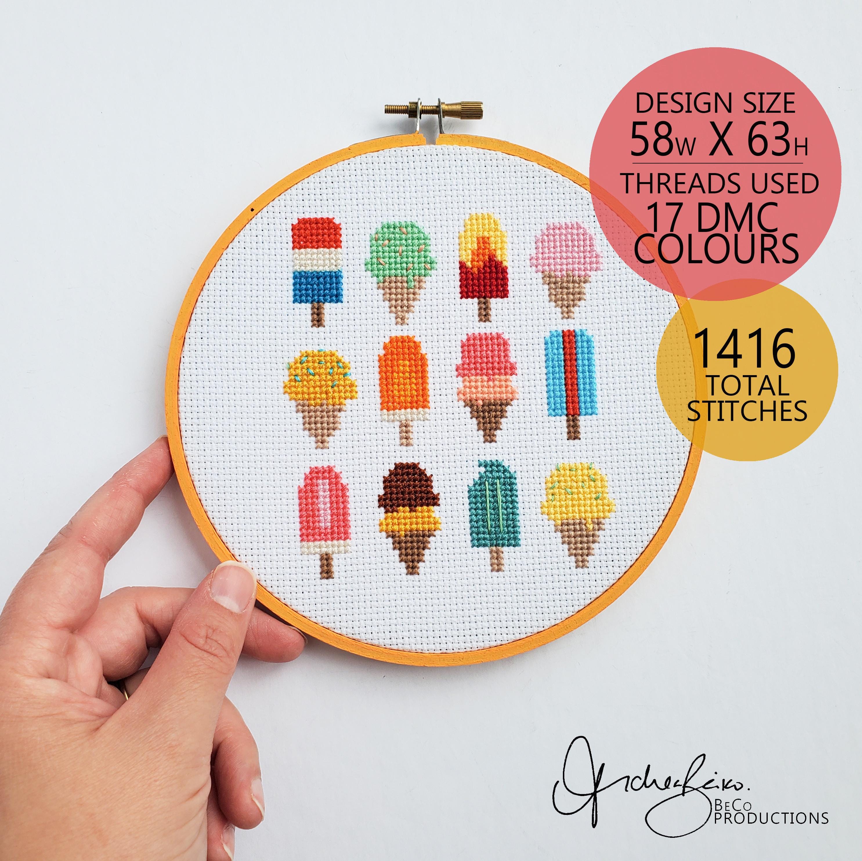 Ice Cream and Ice Pop Grid - PDF Digital Download Cross Stitch Pattern & Guide